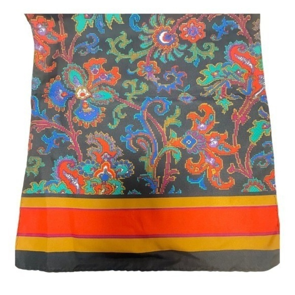 Floral Paisley Scarf Rectangular Oblong Black Multi Color About 48x10 Inches